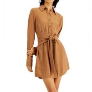 NWTs Kit +Sky Tie Waist Shirt Dress Sz S, Color Caramel